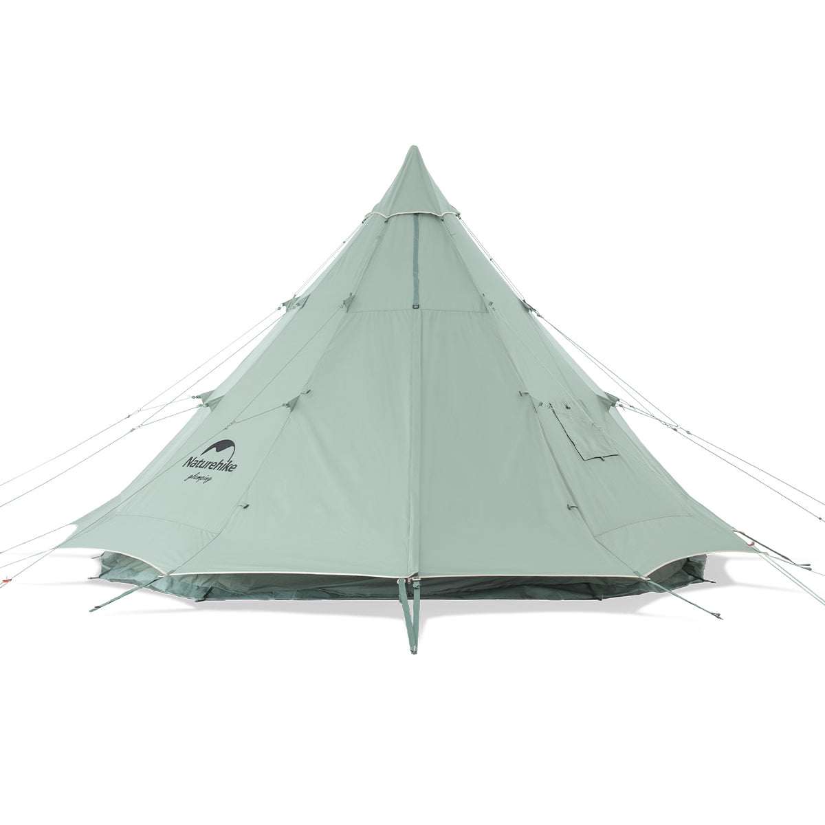 Large glamping tipi tent, waterproof, accommodates 8 people, durable polyester-cotton fabric.