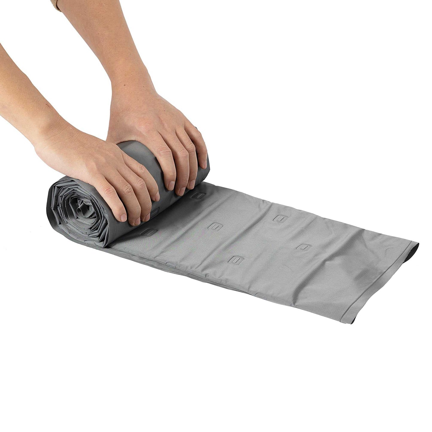 Ultralet liggeunderlag - 8,5 cm, grå, komprimeret til 30 x 10 x 10 cm, ripstop nylon.