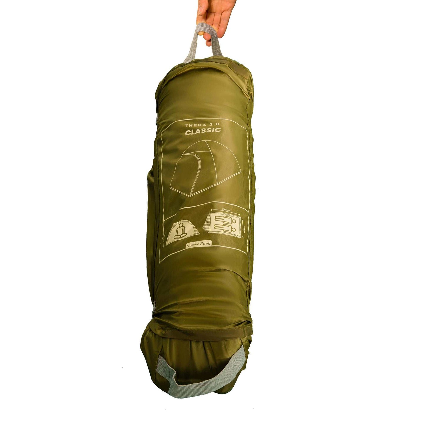 2 personers telt Thera 2.0 classic i transportpose, let og kompakt, vejer kun 2,7 kg.