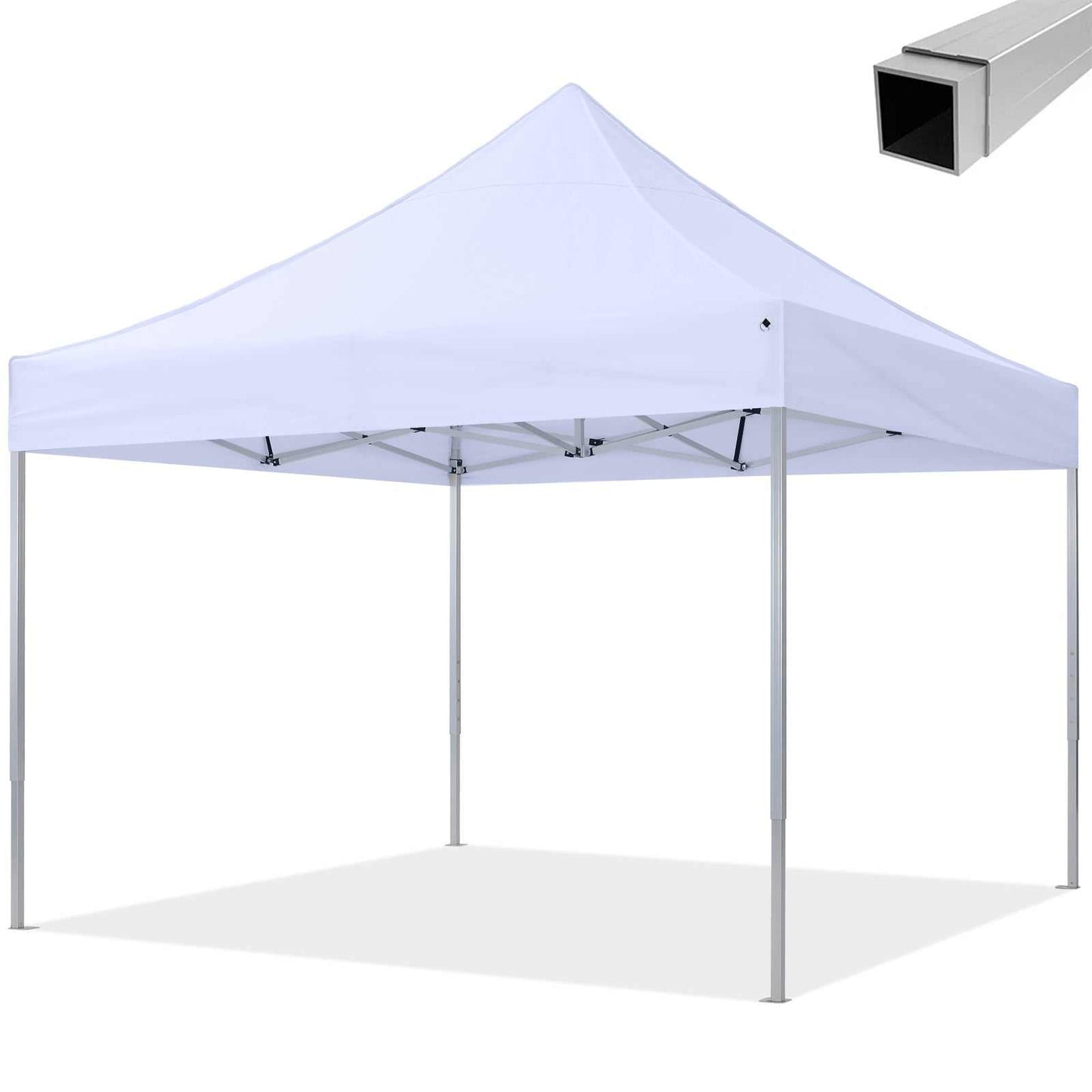 Easy up pavilion 3x3m with aluminum frame and waterproof polyester roof for comfort.