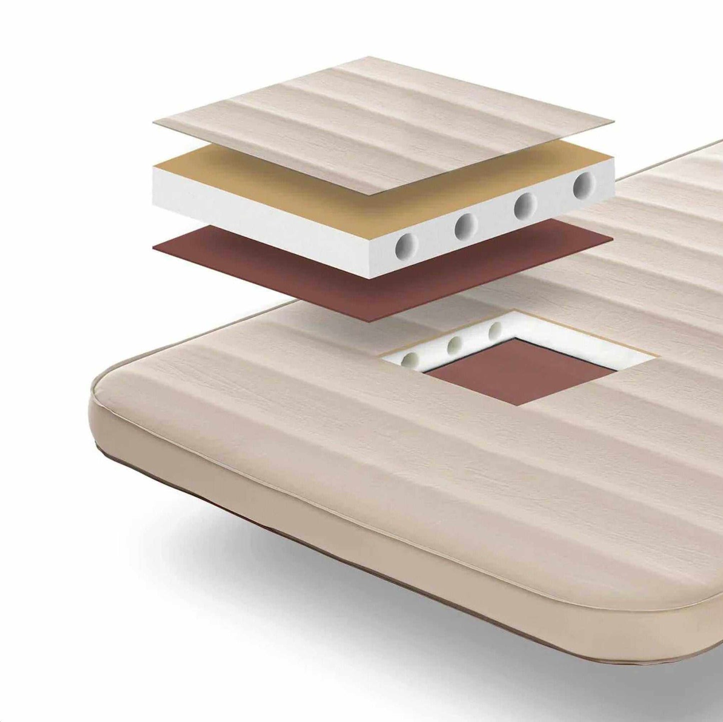 Self-inflating car mattress with memory foam layers, compatible with Tesla and Skoda models, 10 cm thick.