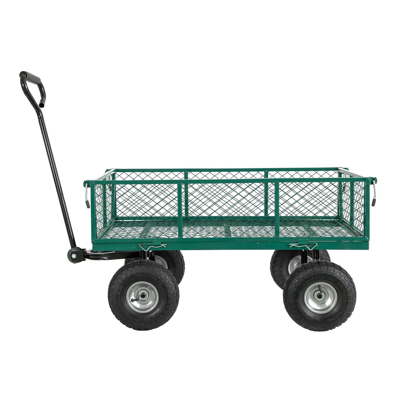 Trækvogn med gitter, robust stål, 350 kg kapacitet, oppustelige hjul.