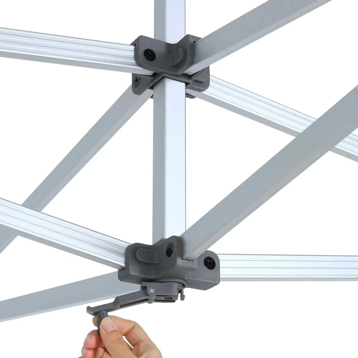 Aluminum frame structure of Pavillon Easy Up tent showing hexagonal tubes.