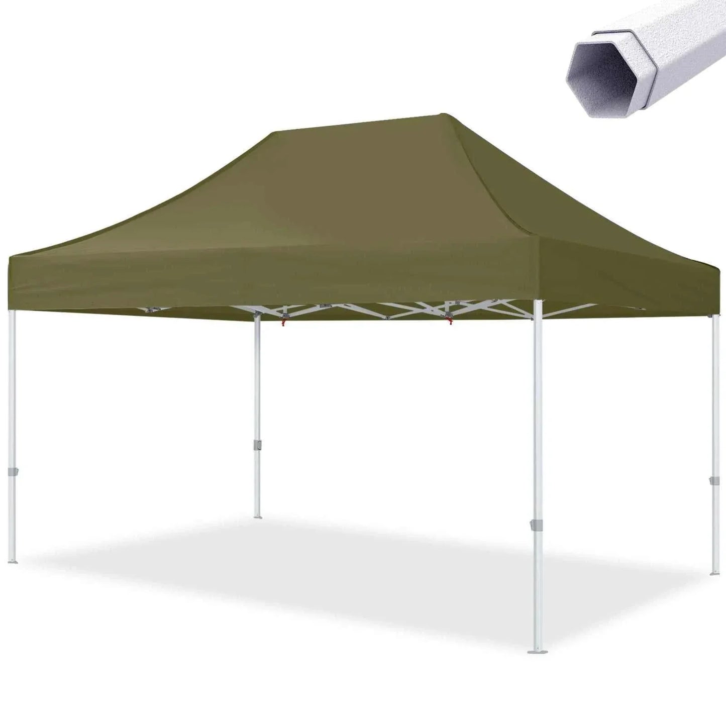 Pavillon Easy Up 3x4.5m with hexagonal steel frame and waterproof polyester roof.