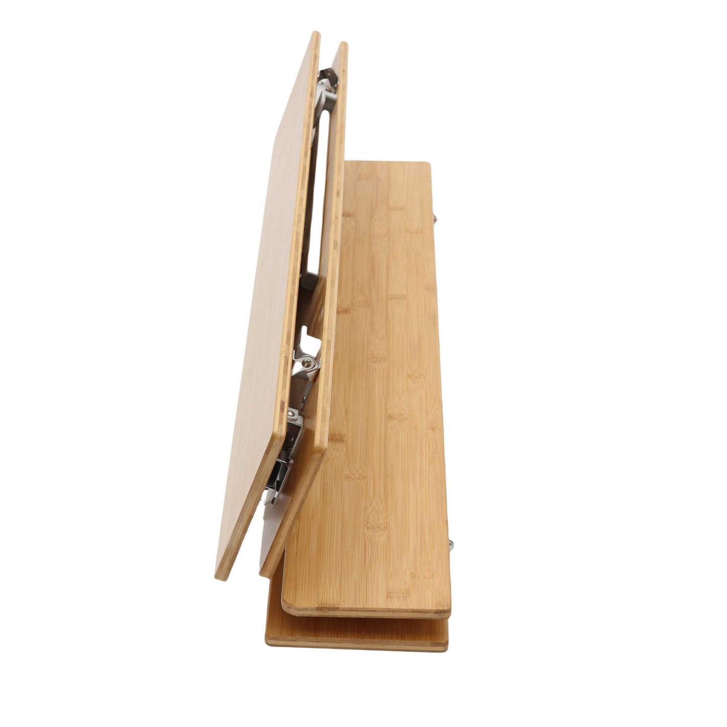 Foldable bamboo table with aluminum frame, 100 x 65 cm, adjustable height, lightweight design.