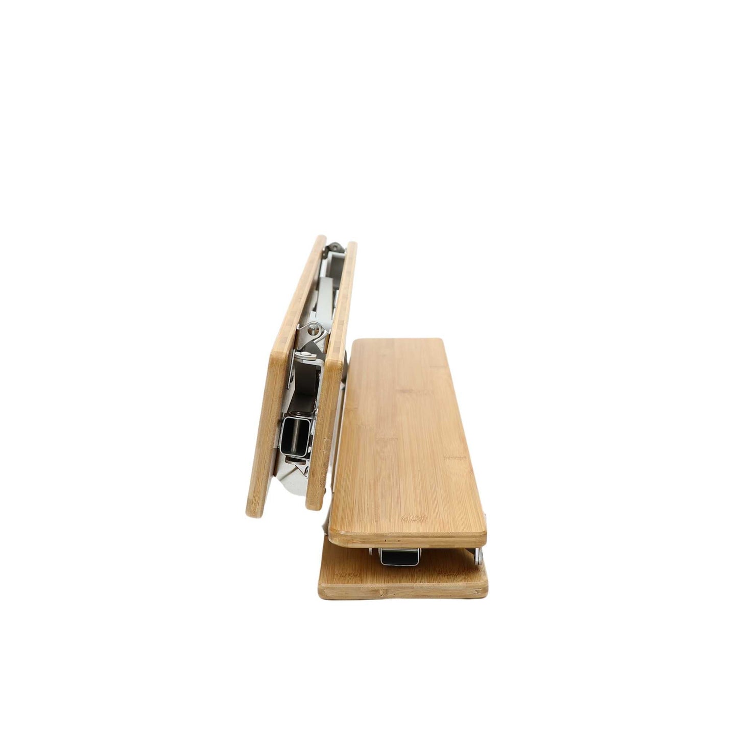 Foldable bamboo table 65 x 50 cm, lightweight and adjustable height, compact for easy transport.