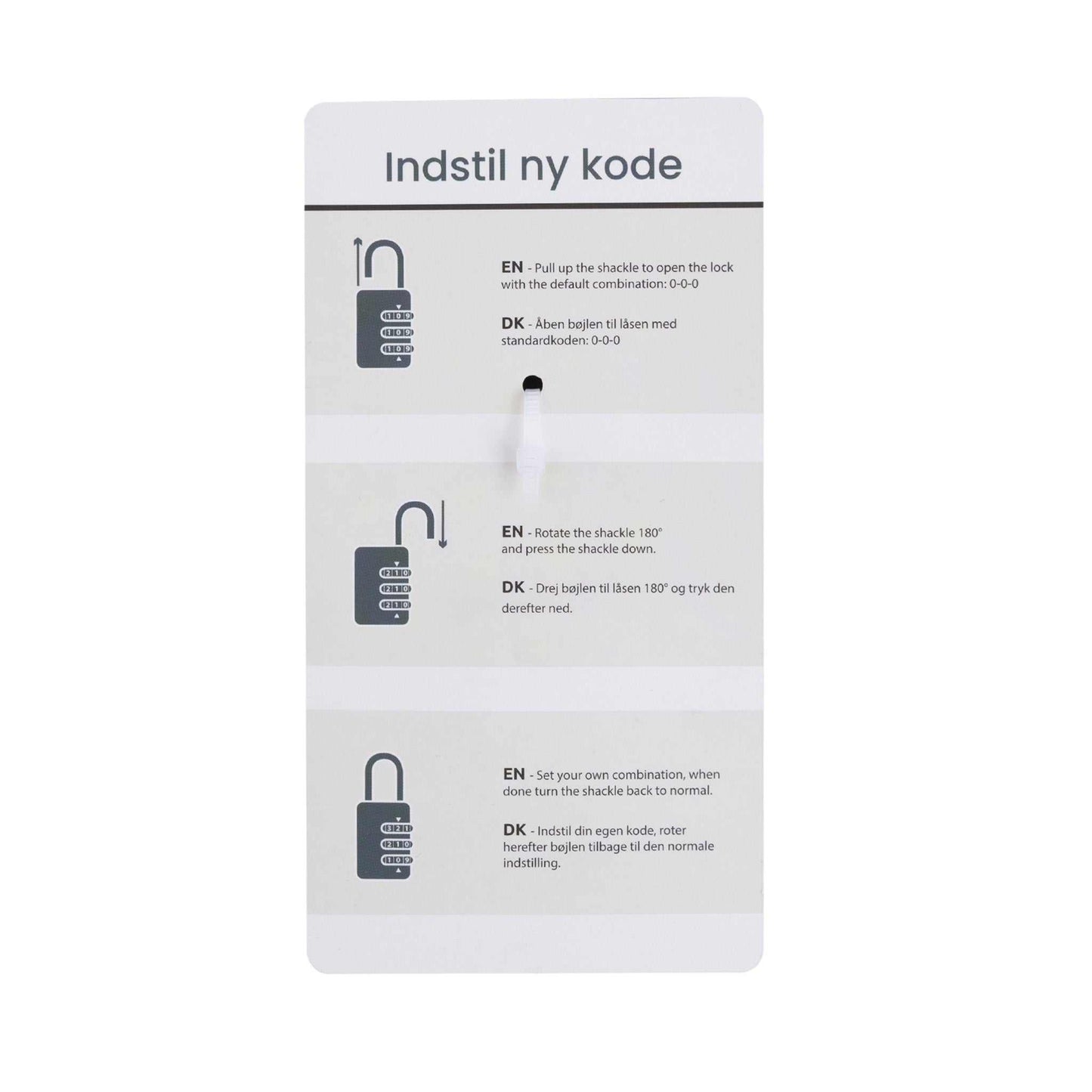 TSA-approved lock with instructions for setting a 3-digit code.