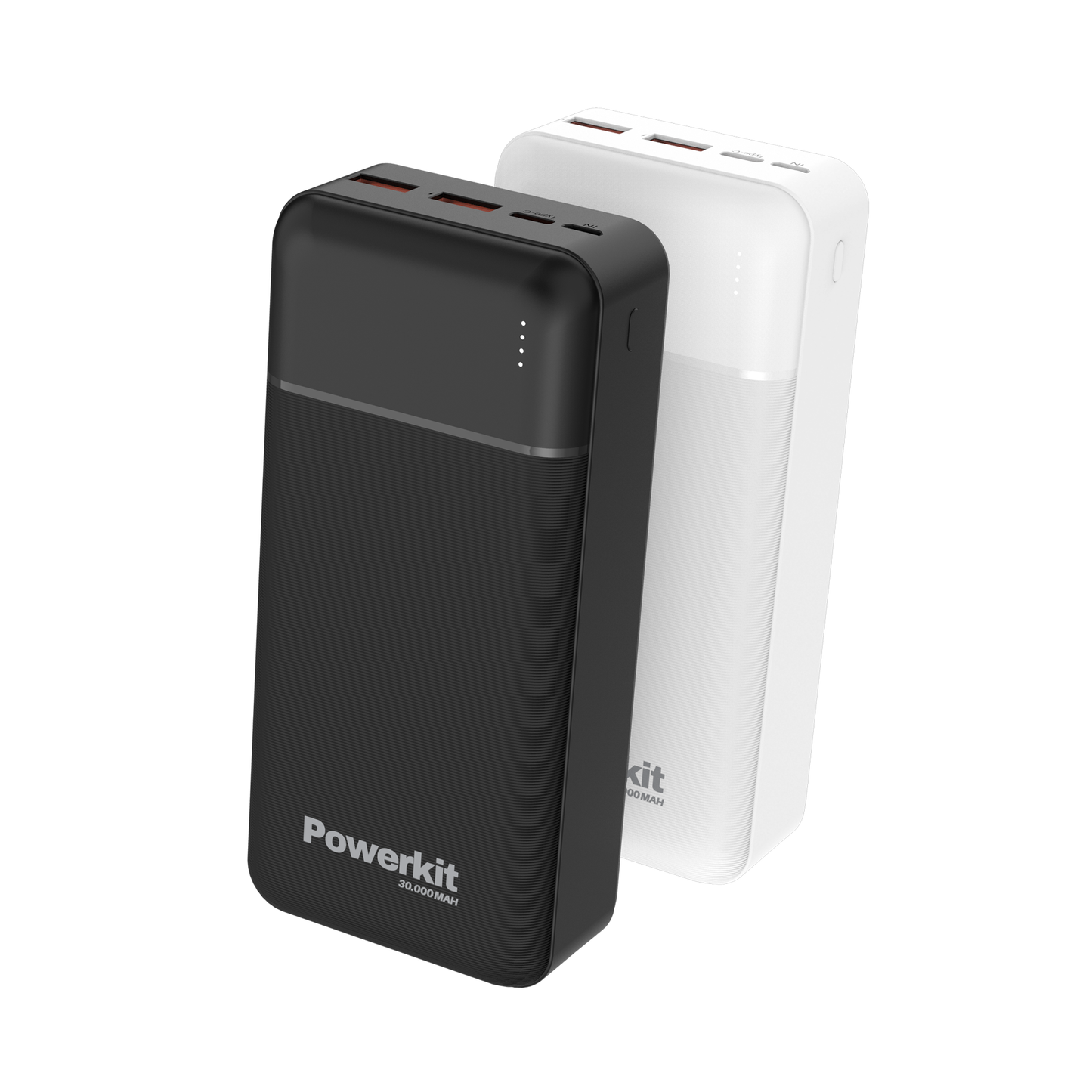 Powerbank 30.000 mAh with fast charging and dual USB ports.