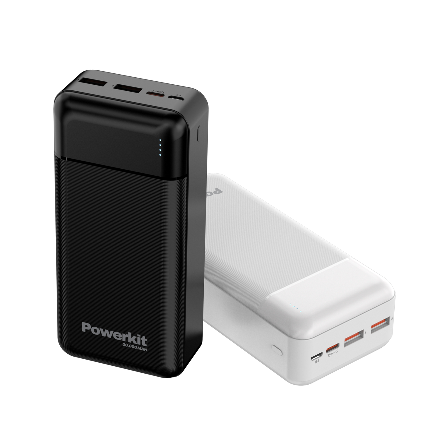 Powerbank 30.000 mAh with dual USB ports and fast charging features.