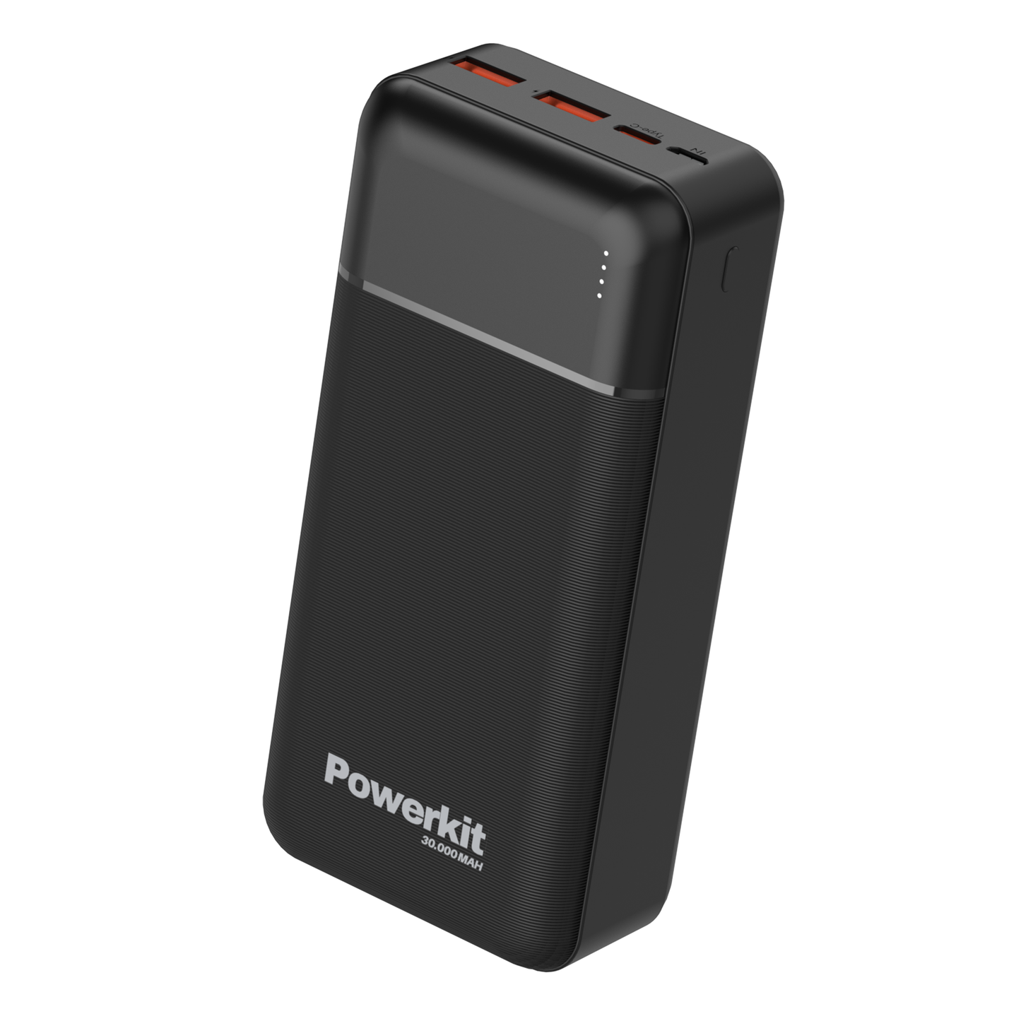 Powerbank 30.000 mAh with dual USB ports and fast charging technology.