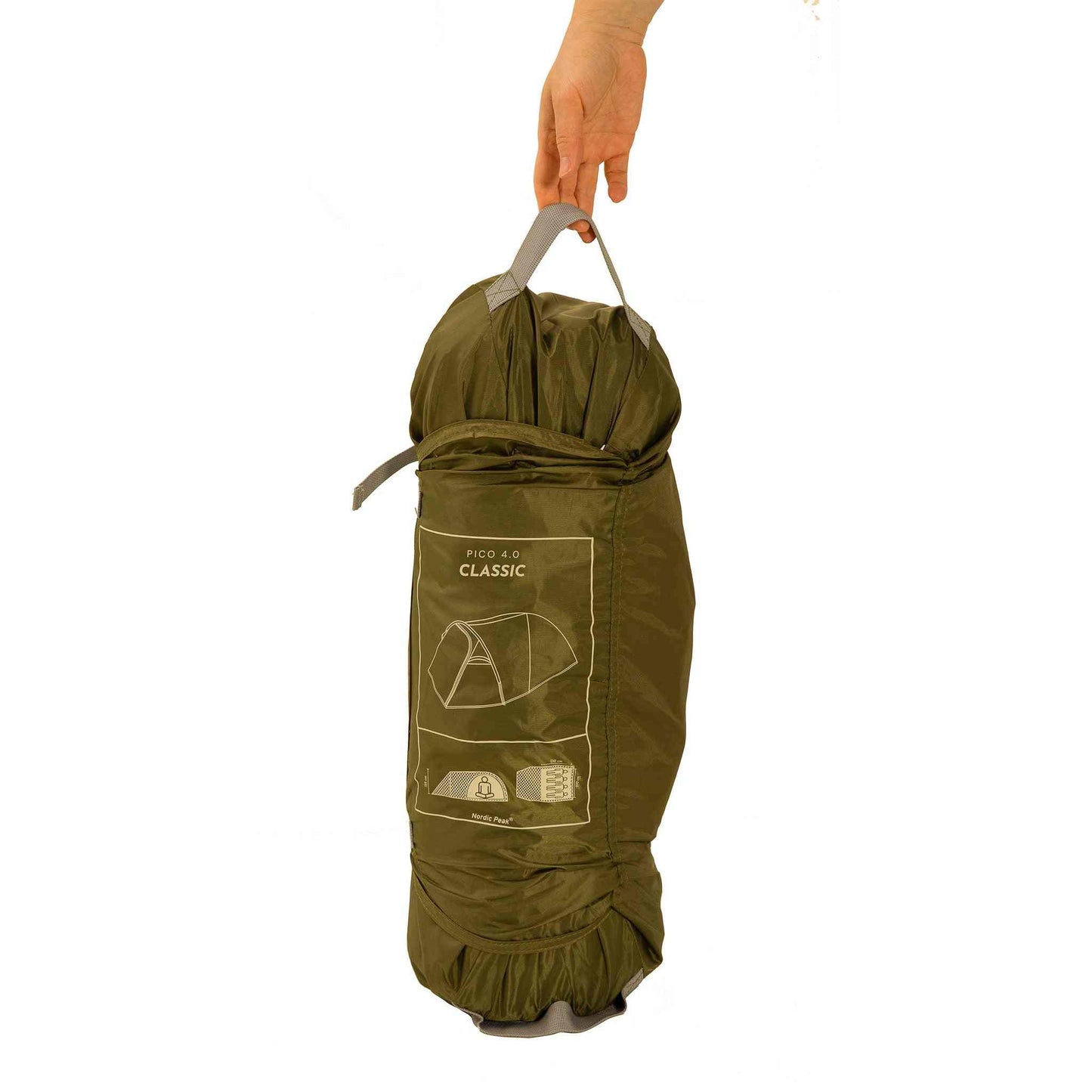 Festivaltelt for 4 personer, vandtæt Pico 4.0 Classic i transportpose.