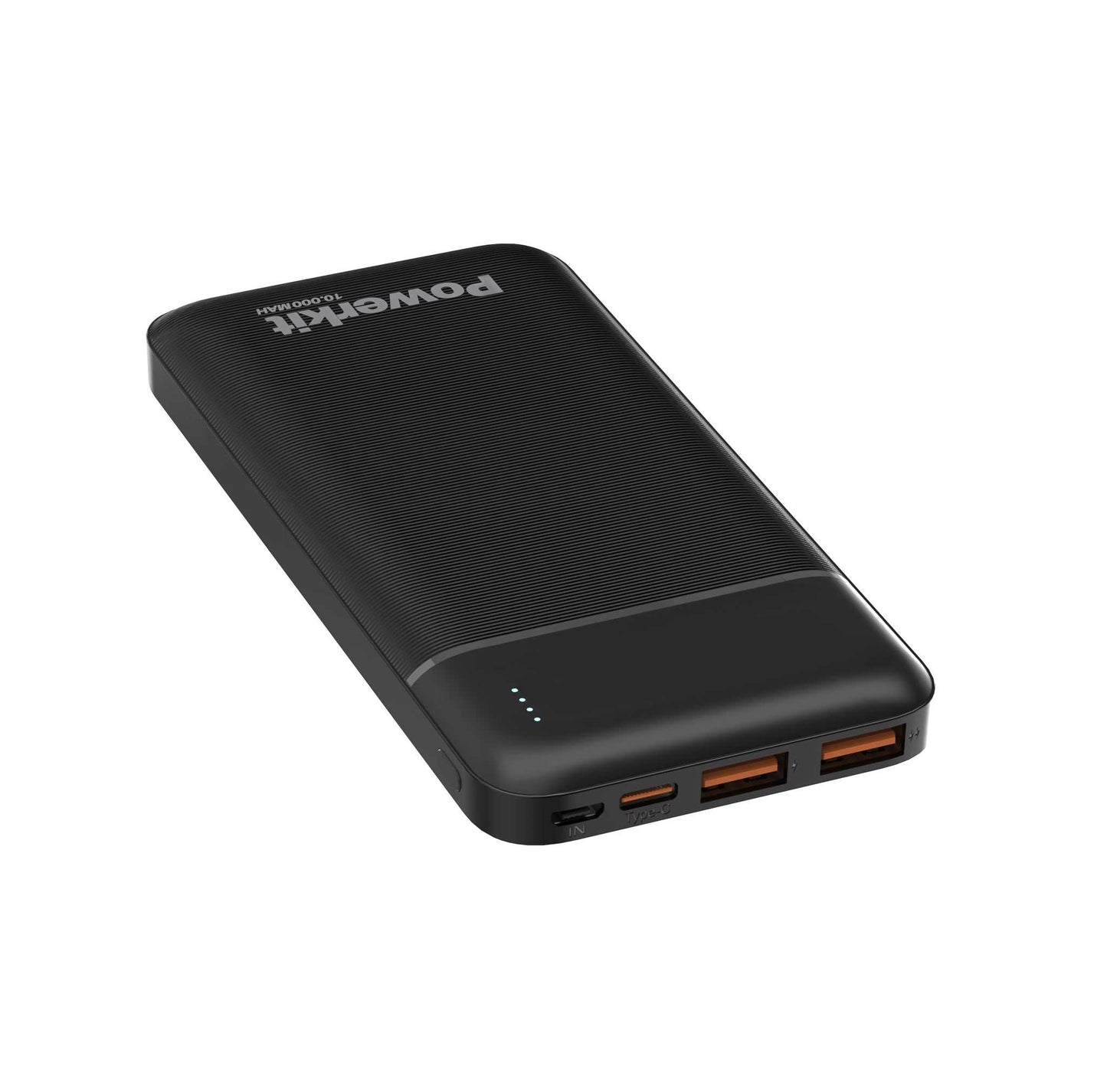 Sort powerbank 10.000 mAh med hurtigopladning og dobbelt USB-udgang