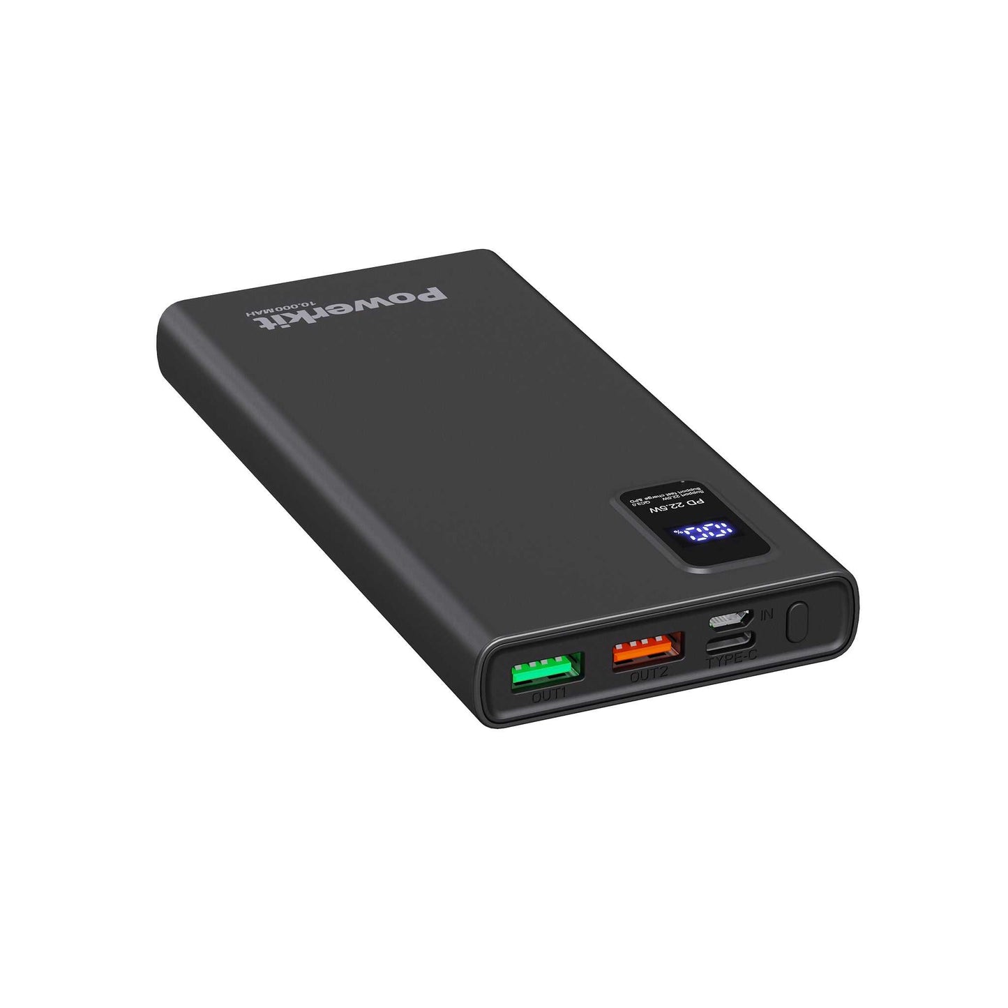 Powerbank 10.000 mAh - hurtigopladning - indbygget display