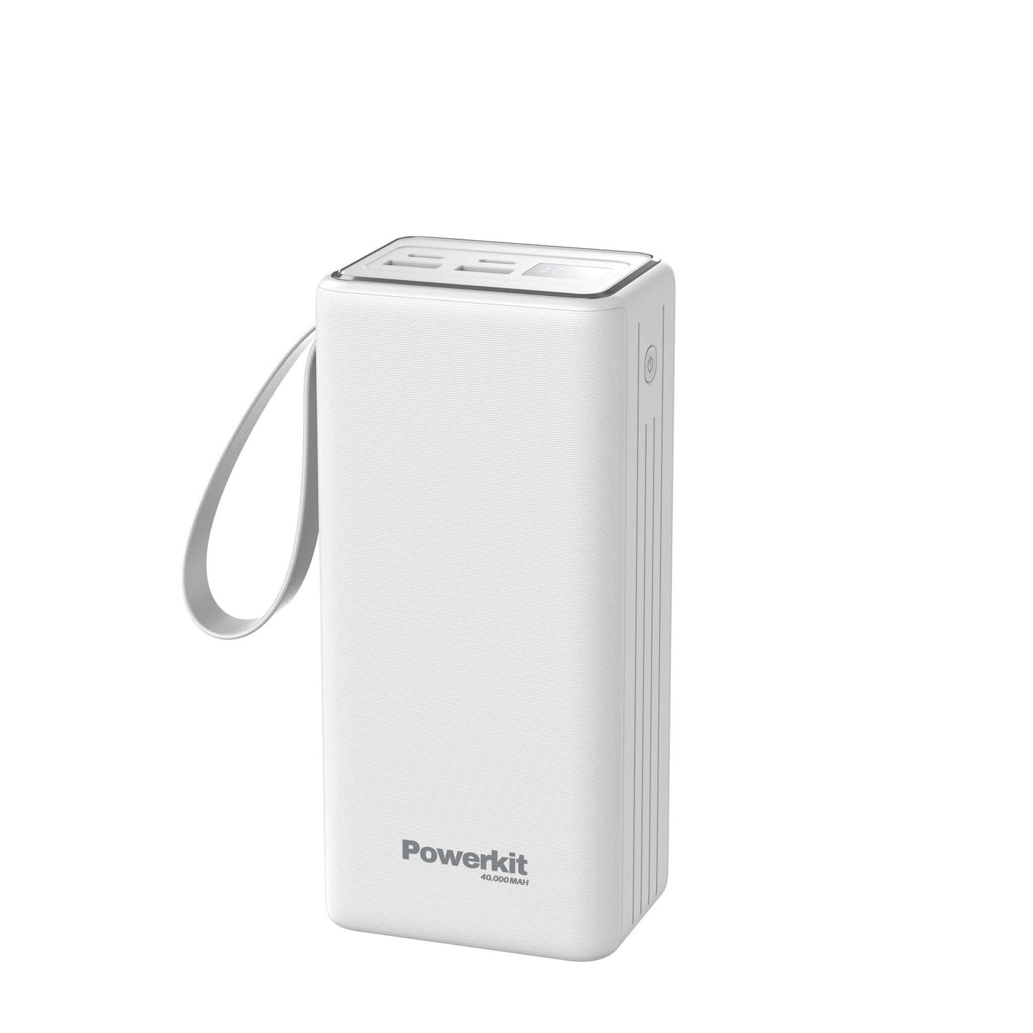 Powerbank 40.000 mAh med hurtigopladning, indbygget display, lommelygte og mulighed for opladning af tre enheder samtidigt