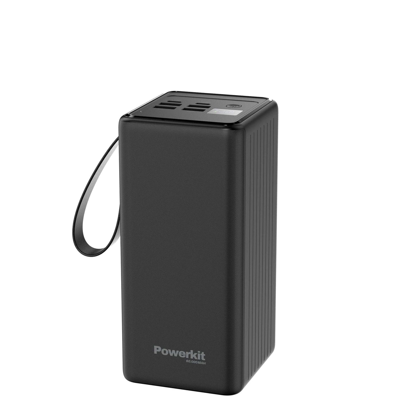 Powerbank 60.000 mAh med hurtigopladning, indbygget display og lommelygte, oplader 3 enheder samtidigt.