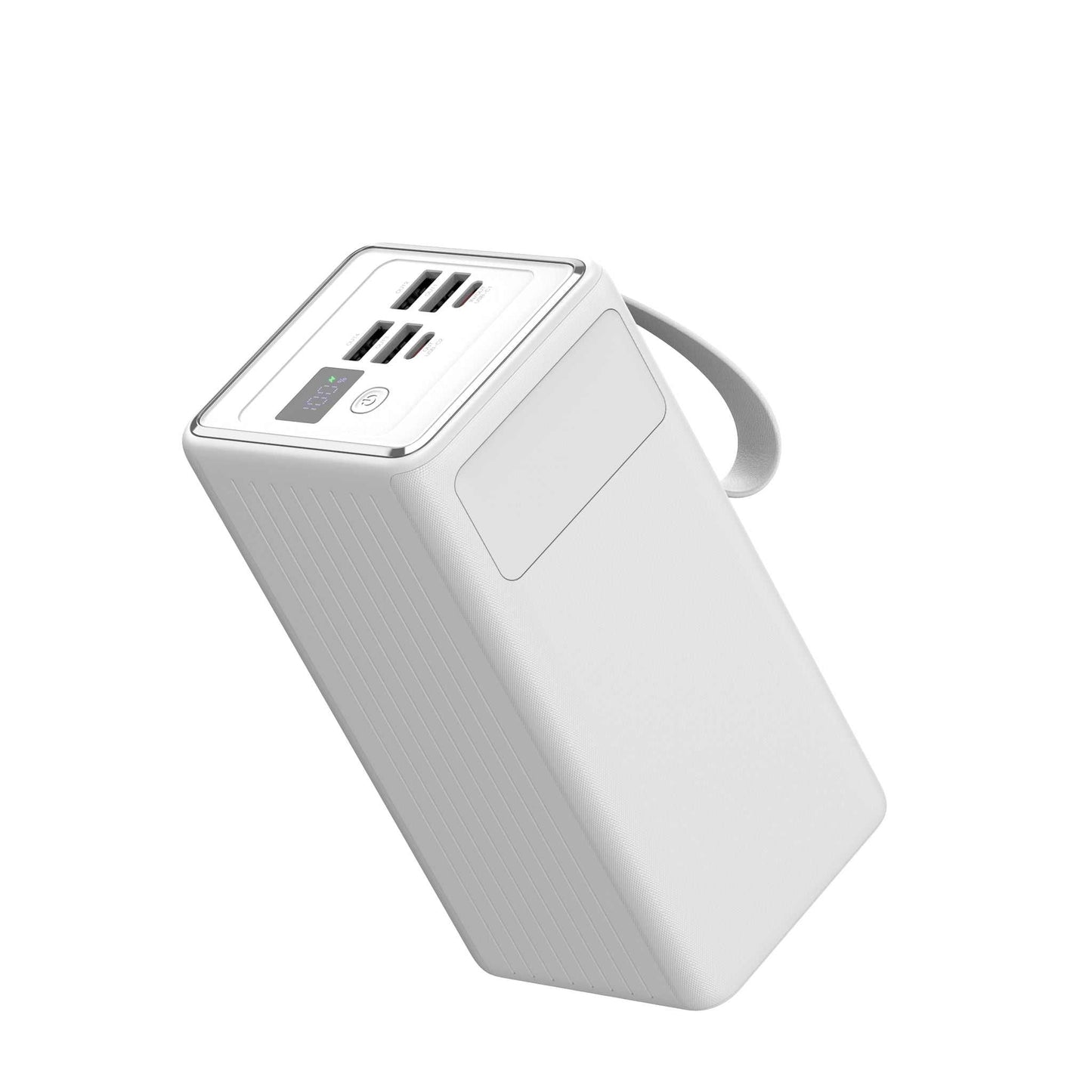 Powerbank 60.000 mAh med hurtigopladning, indbygget display og mulighed for opladning af 3 enheder samtidigt.
