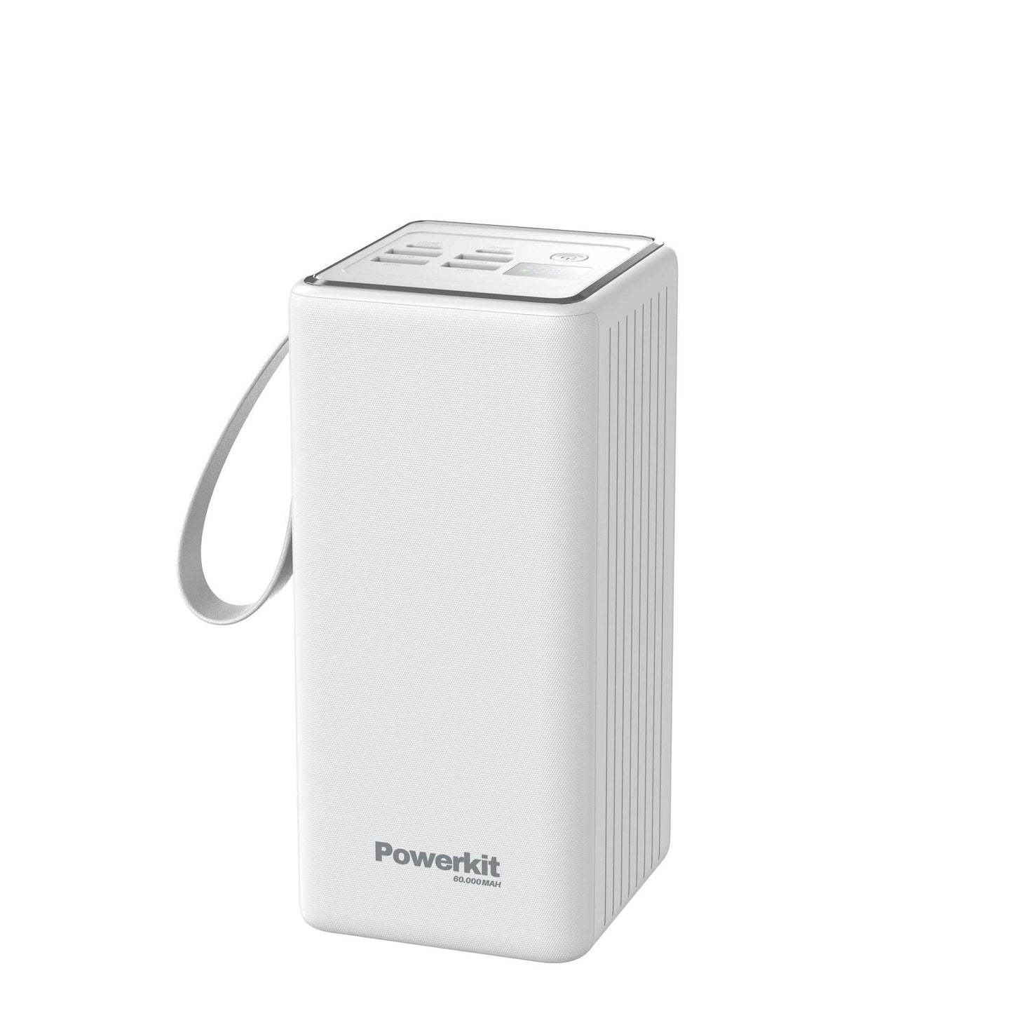 Powerkit powerbank 60.000 mAh med hurtigopladning, indbygget display og lommelygte i hvid