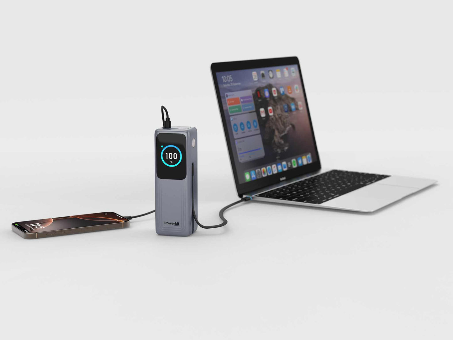 Powerbank 27.000 mAh - 205W lynladning - indbygget display og USB C kabel
