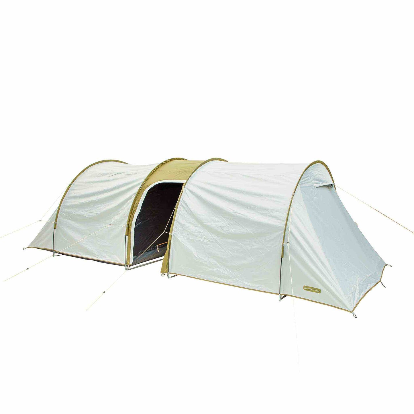 Blackout gruppe telt for 6 personer in light green with darkened sleeping cabins and ventilation features.