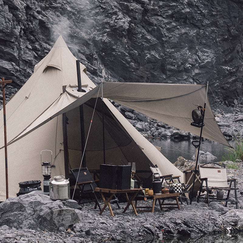 tipi telt Ranch 8.0 ottekantet robust i 150D Oxford med plads til 5-8 personer og udstyr ved rocky kystområde