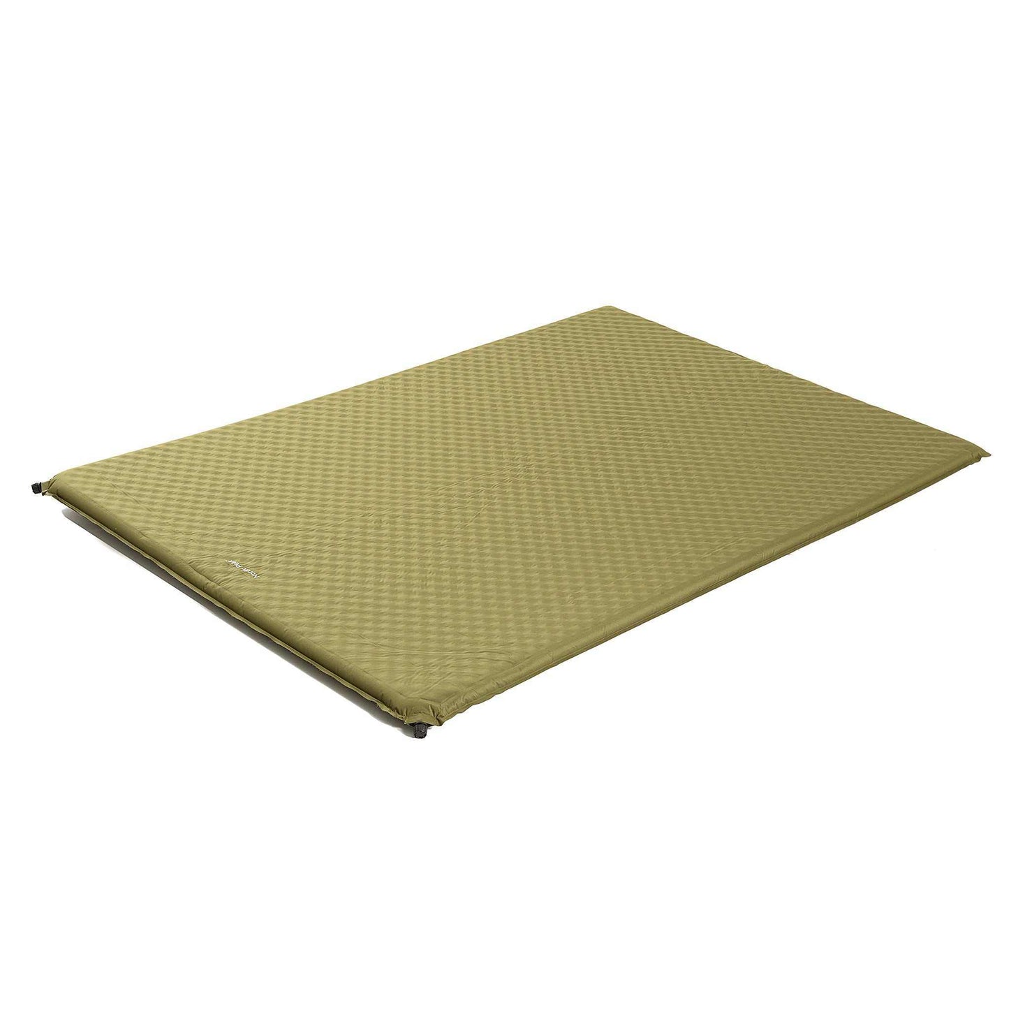 Selvoppustelig liggeunderlag dobbelt 6 cm grøn, perfekt til 2 personer, sammenpakket 65x20x20 cm.