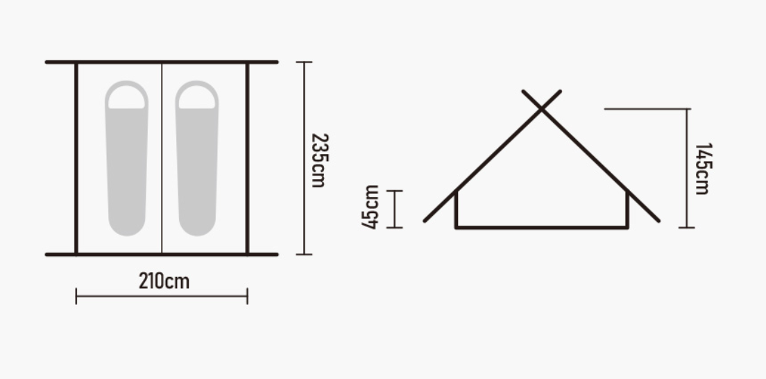 Glamping telt X-small med A-form, solsejl, vandafvisende bomuldsblanding, PVC-bund, plads til 2-4 personer, mål 235x210x145 cm, beige og grøn.
