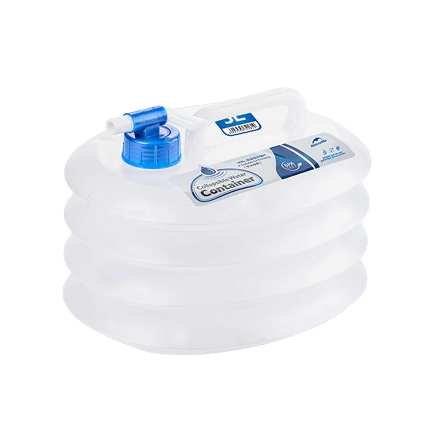 Foldable 5L water container with secure screw cap, PFAS-free and food-safe.