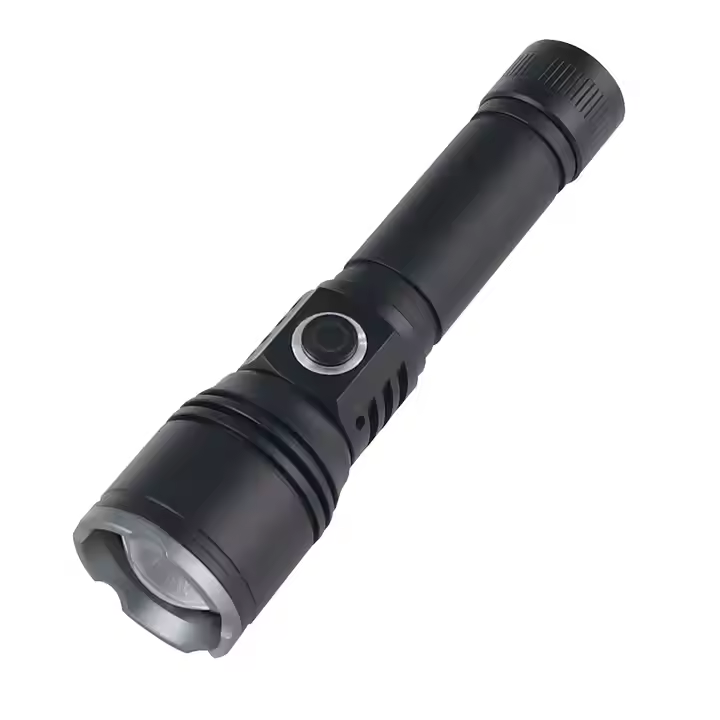 Kraftig genopladelig lommelygte 650 lumen, robust design, USB-C opladning.