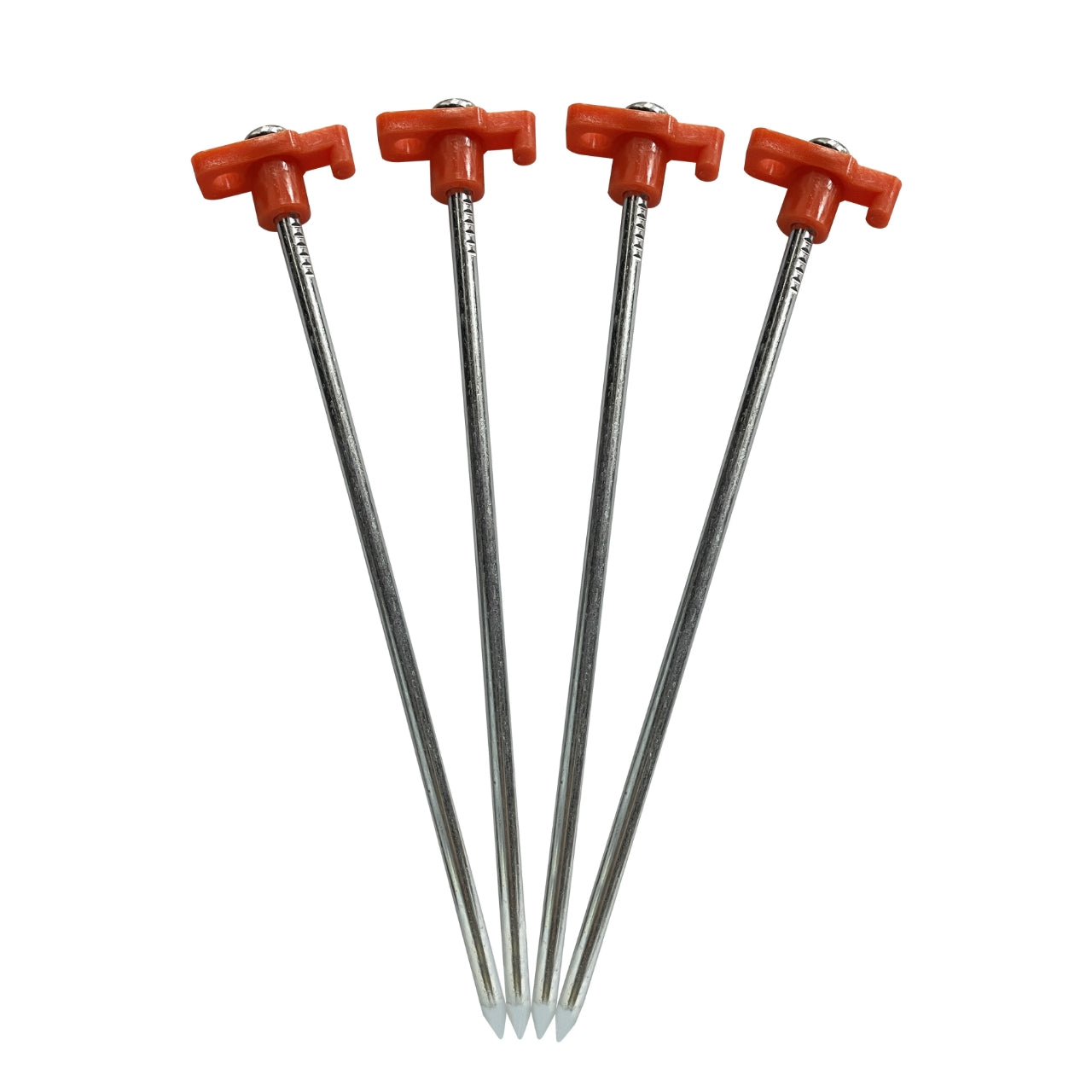 Set of 4 durable metal stormpløkker for pavillions and large tents.