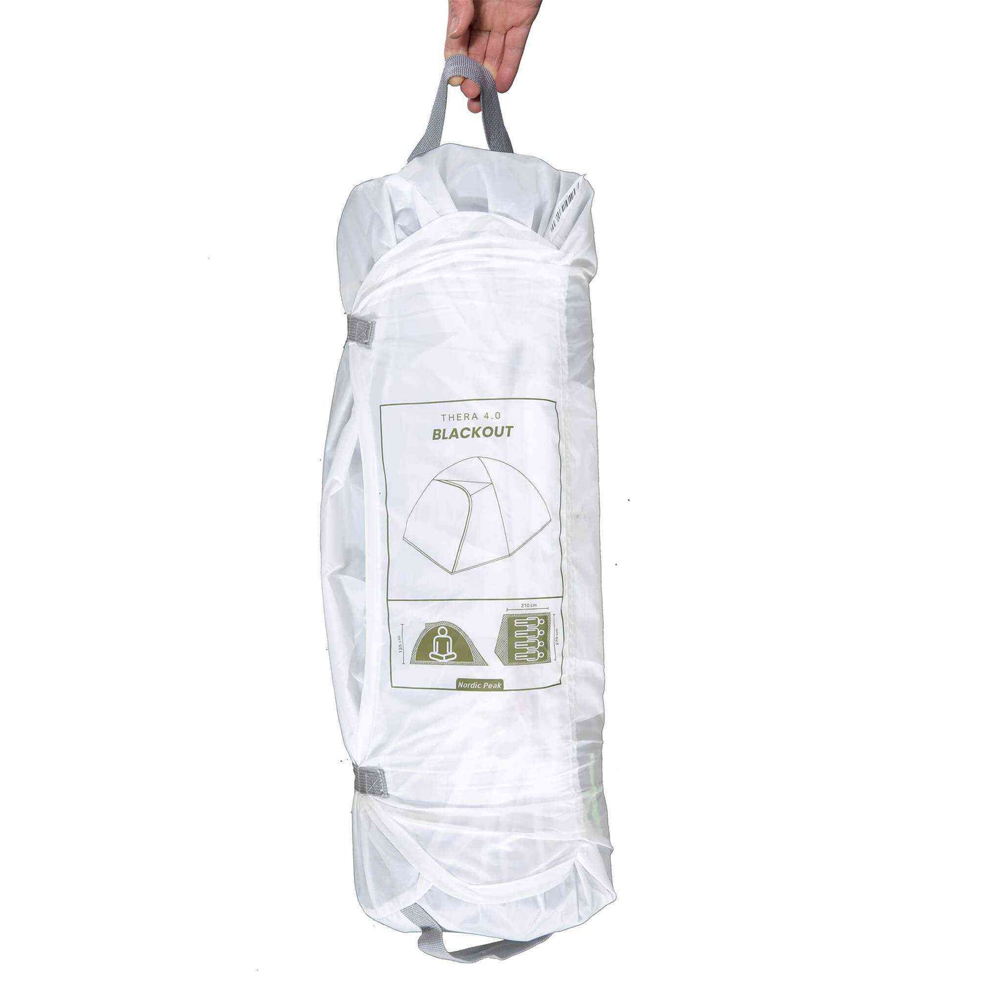 4 personers blackout telt i transportpose med bærereim, vandtæt og mørklægningsfunktion