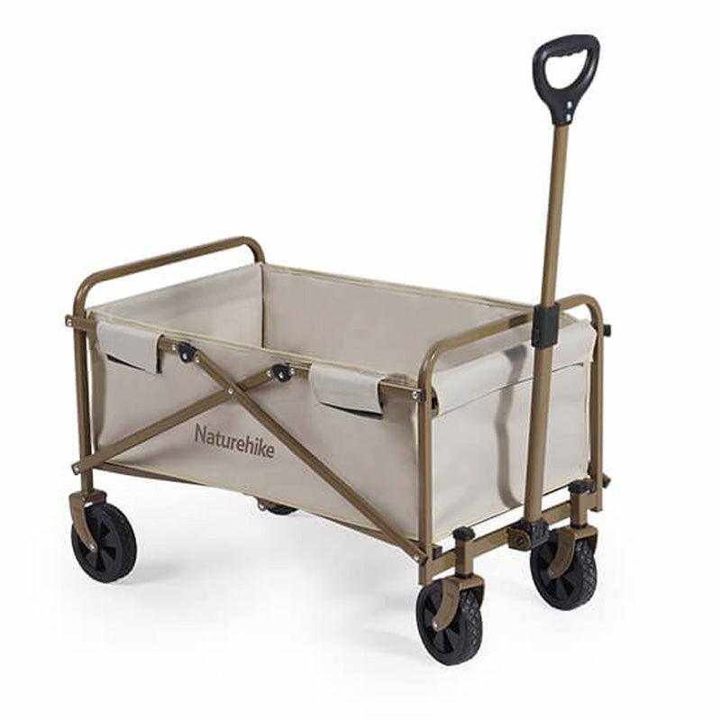 Foldbar mini trækvogn med 40 kg kapacitet, fire store hjul og sammenklappelig design.