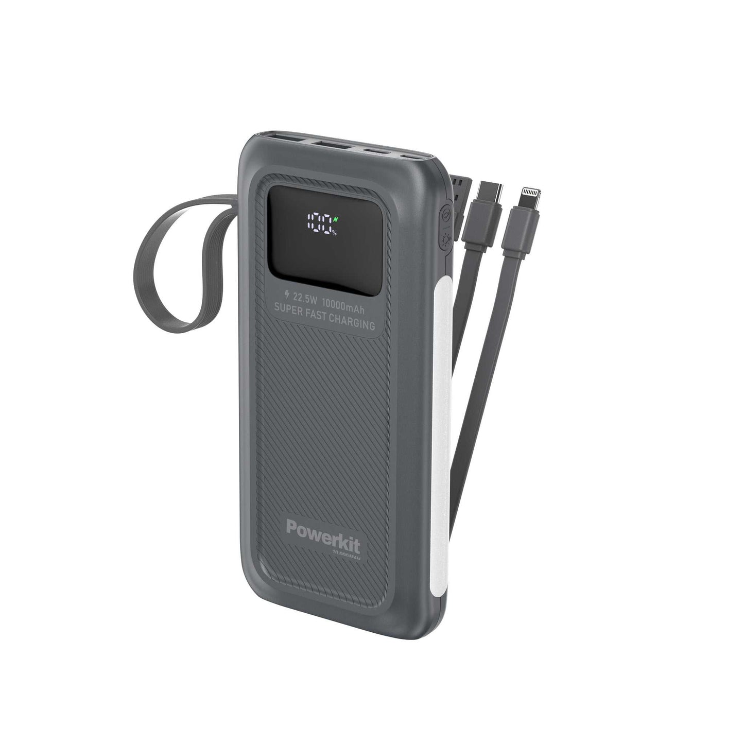 Powerbank 10.000 mAh - hurtigopladning - indbygget display og kabler