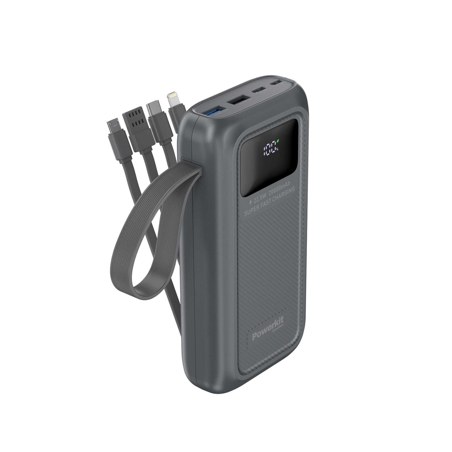 Powerbank 20.000 mAh - hurtigopladning - indbygget display og kabler