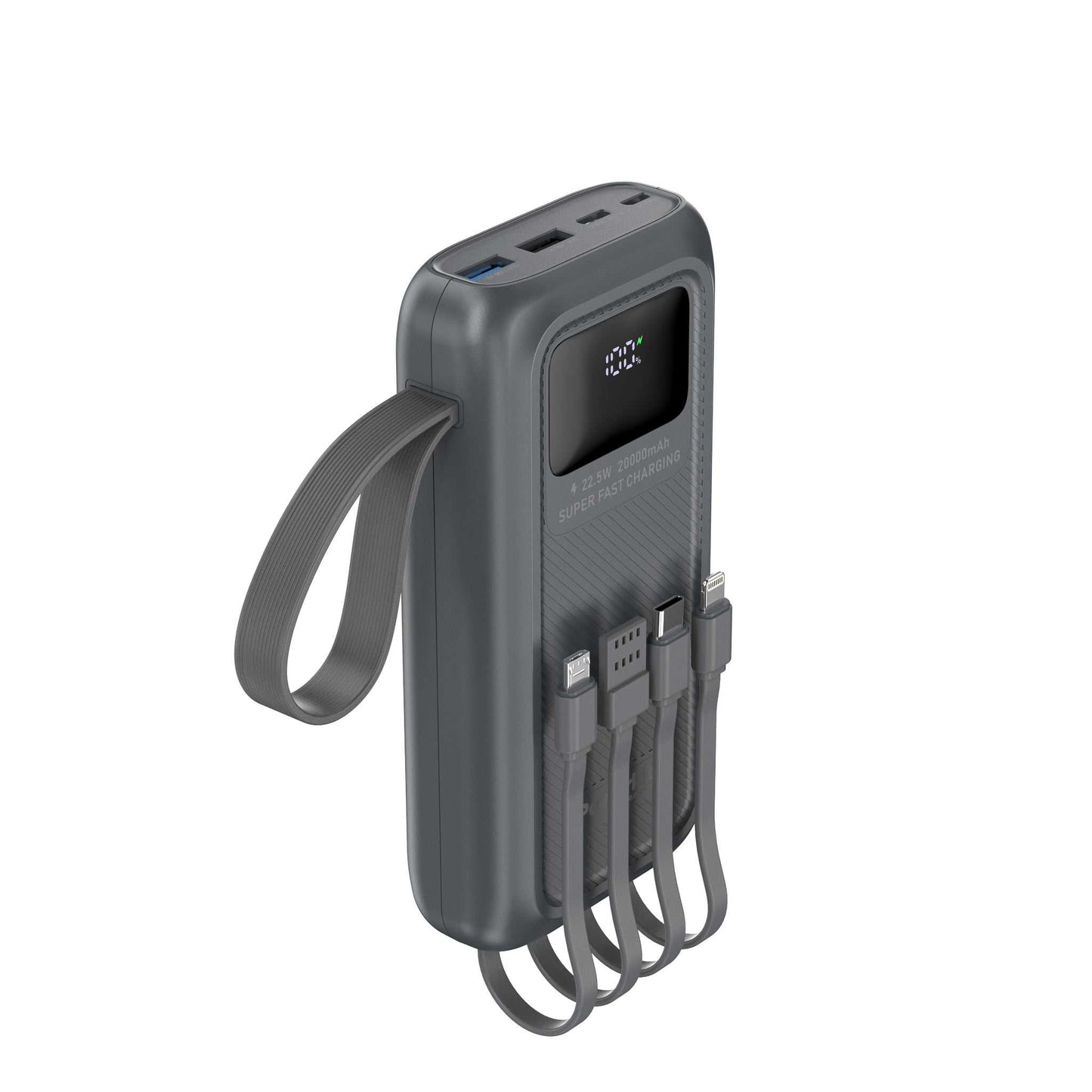 Powerbank 20.000 mAh - hurtigopladning - indbygget display og kabler