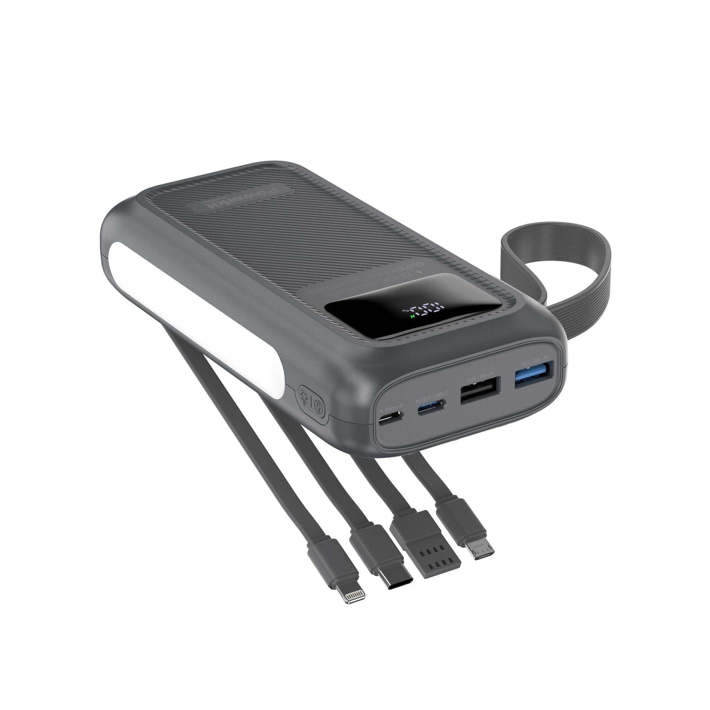Powerbank 20.000 mAh - hurtigopladning - indbygget display og kabler