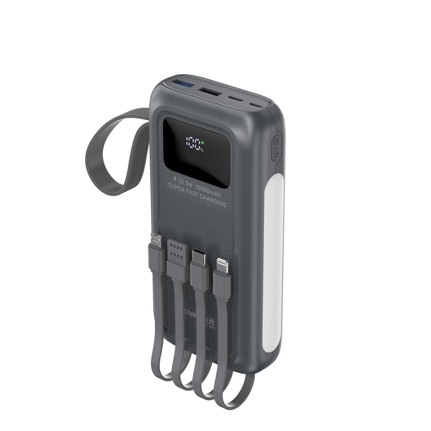 Powerbank 20.000 mAh - hurtigopladning - indbygget display og kabler