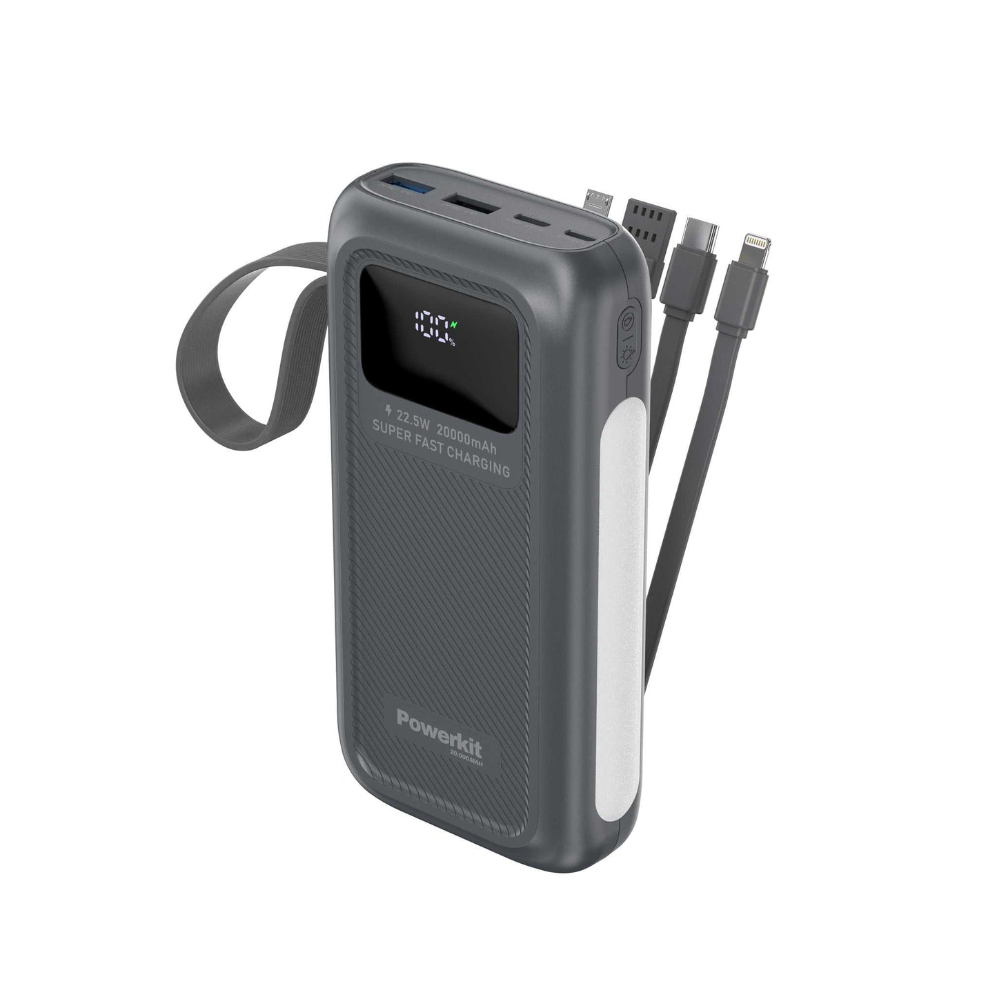 Powerbank 20.000 mAh - hurtigopladning - indbygget display og kabler