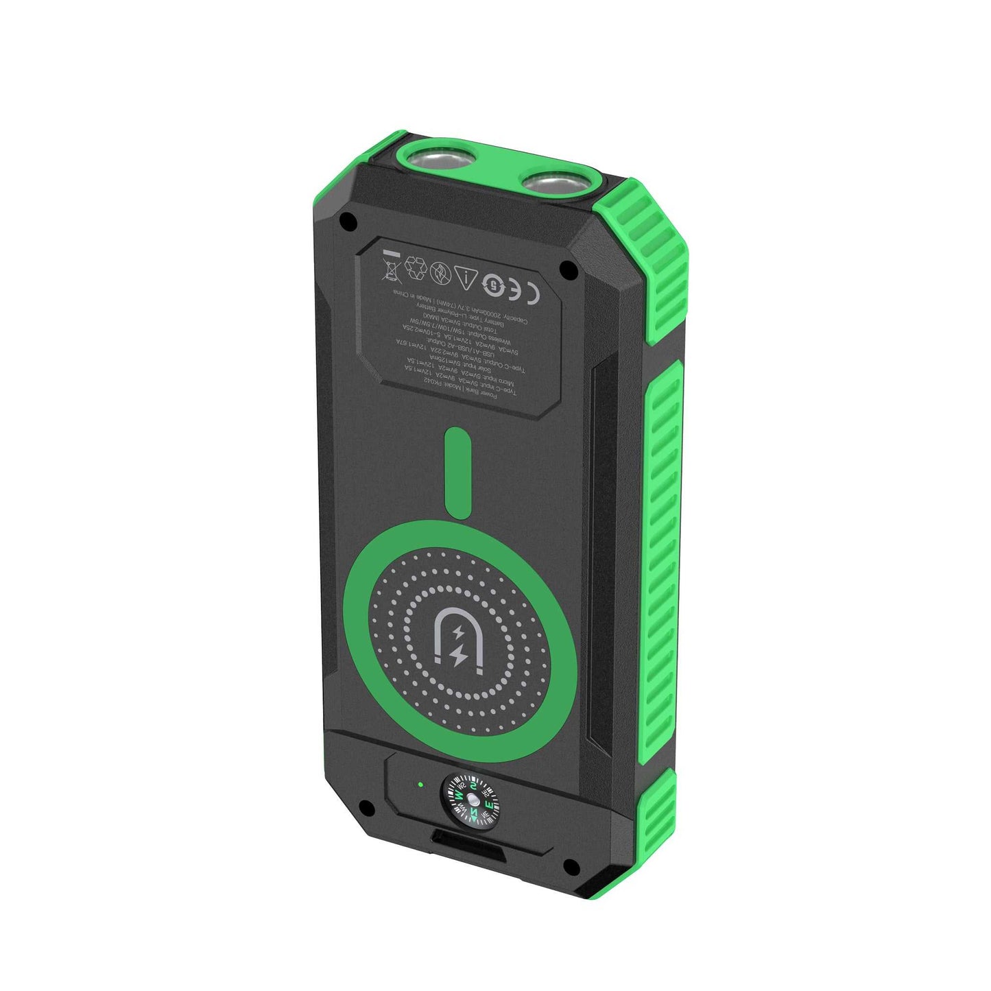 Powerbank 20.000 mAh - solceller og trådløs opladning