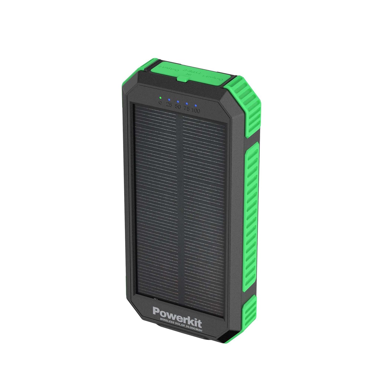 Powerbank 20.000 mAh - solceller og trådløs opladning