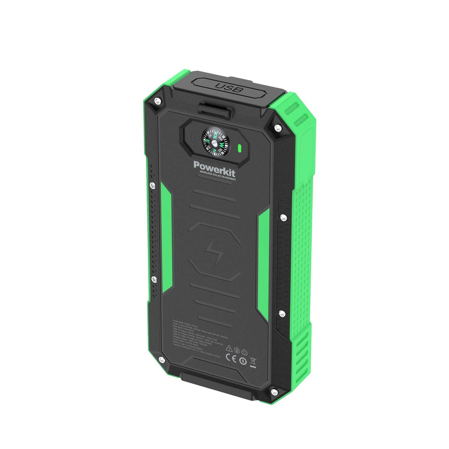 Powerbank 30.000 mAh - solceller og trådløs opladning