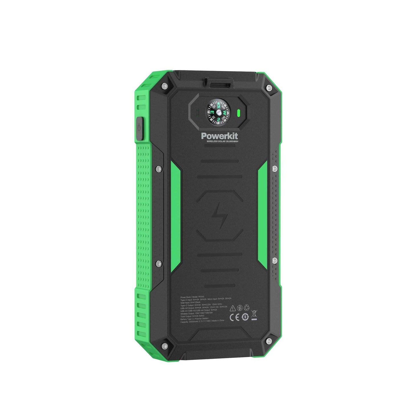 Powerbank 30.000 mAh - solceller og trådløs opladning