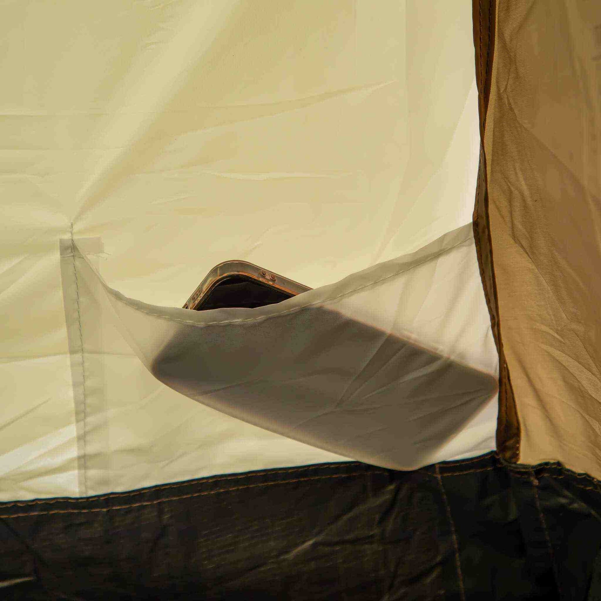 Detail of interior storage pocket in 4-person group tent.