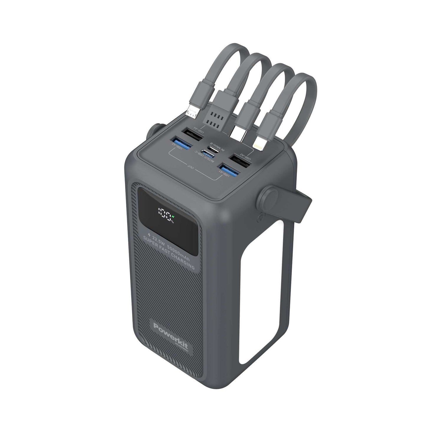Powerbank 50.000 mAh - hurtigopladning - indbygget display og kabler
