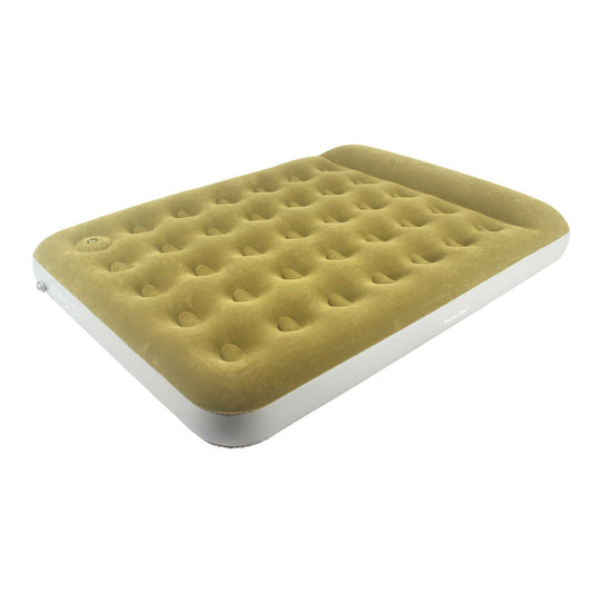 Dobbelt luftmadras med indbygget pude og fodpumpe i beige, 190 x 137 x 22 cm, med reparationskit.