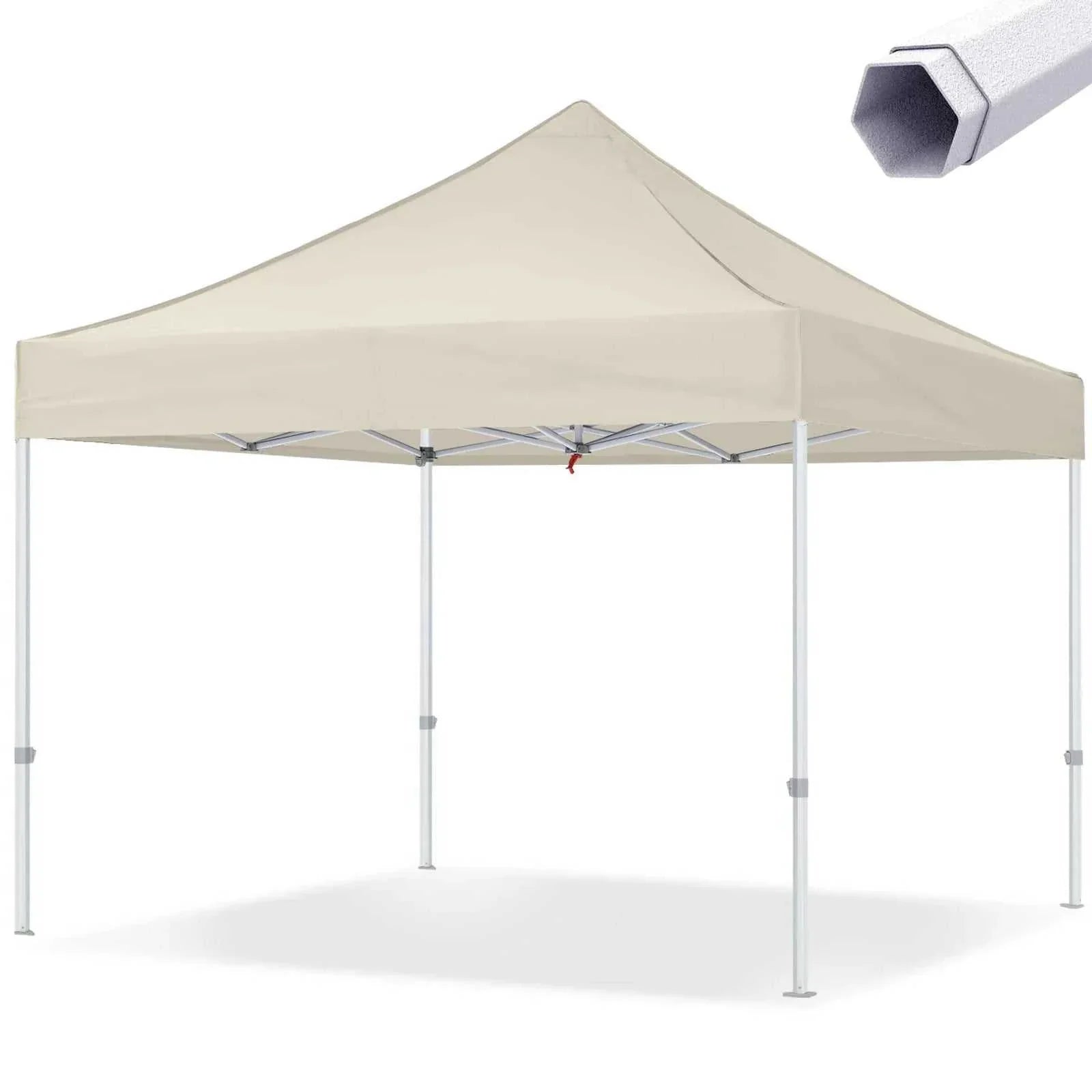 Pavillon Easy Up 3x3m, white steel frame, waterproof polyester canopy.