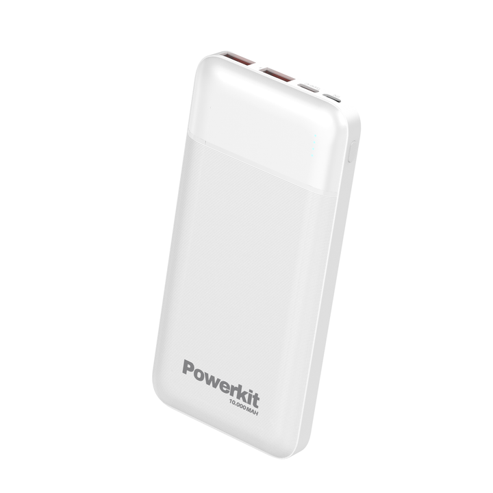 Powerbank 10.000 mAh with fast charging technology, dual USB ports for simultaneous charging.