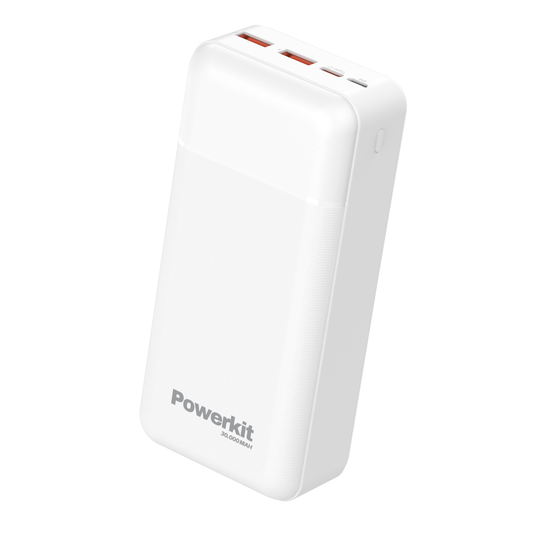 Powerbank 30.000 mAh with fast charging and dual USB ports.