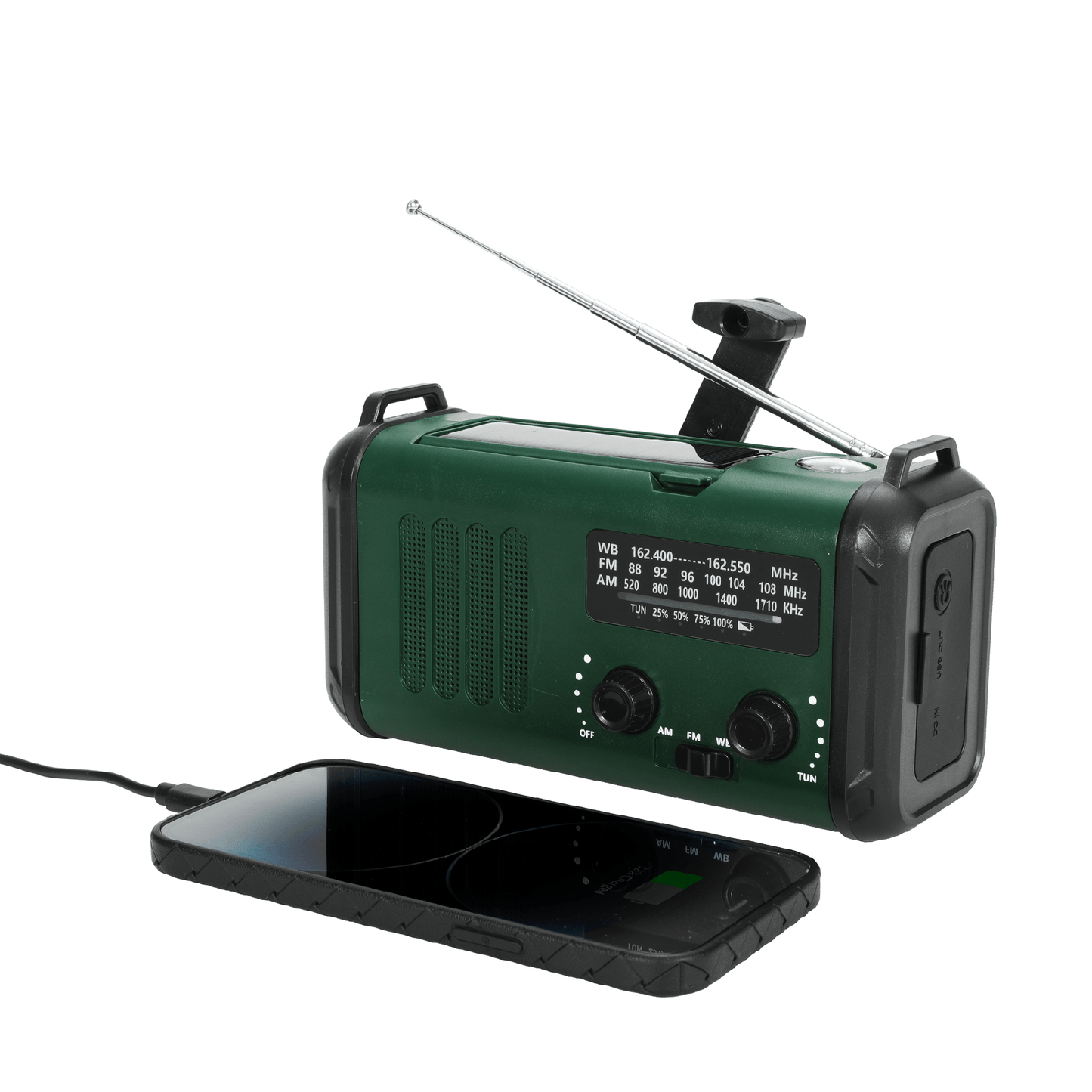 Nødradio m. solceller – FM/AM - 10.000 mAh powerbank