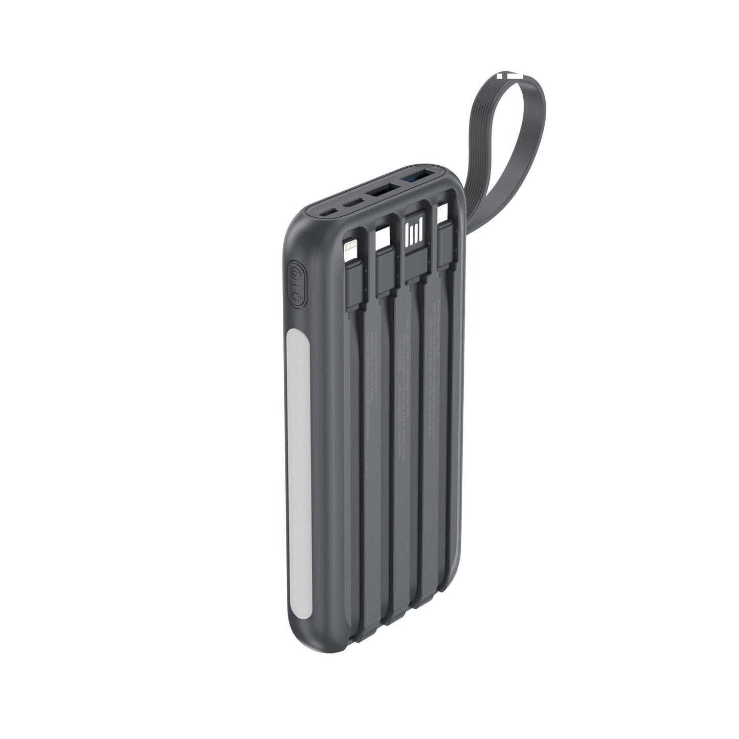 Powerbank 10.000 mAh - hurtigopladning - indbygget solceller og kabler