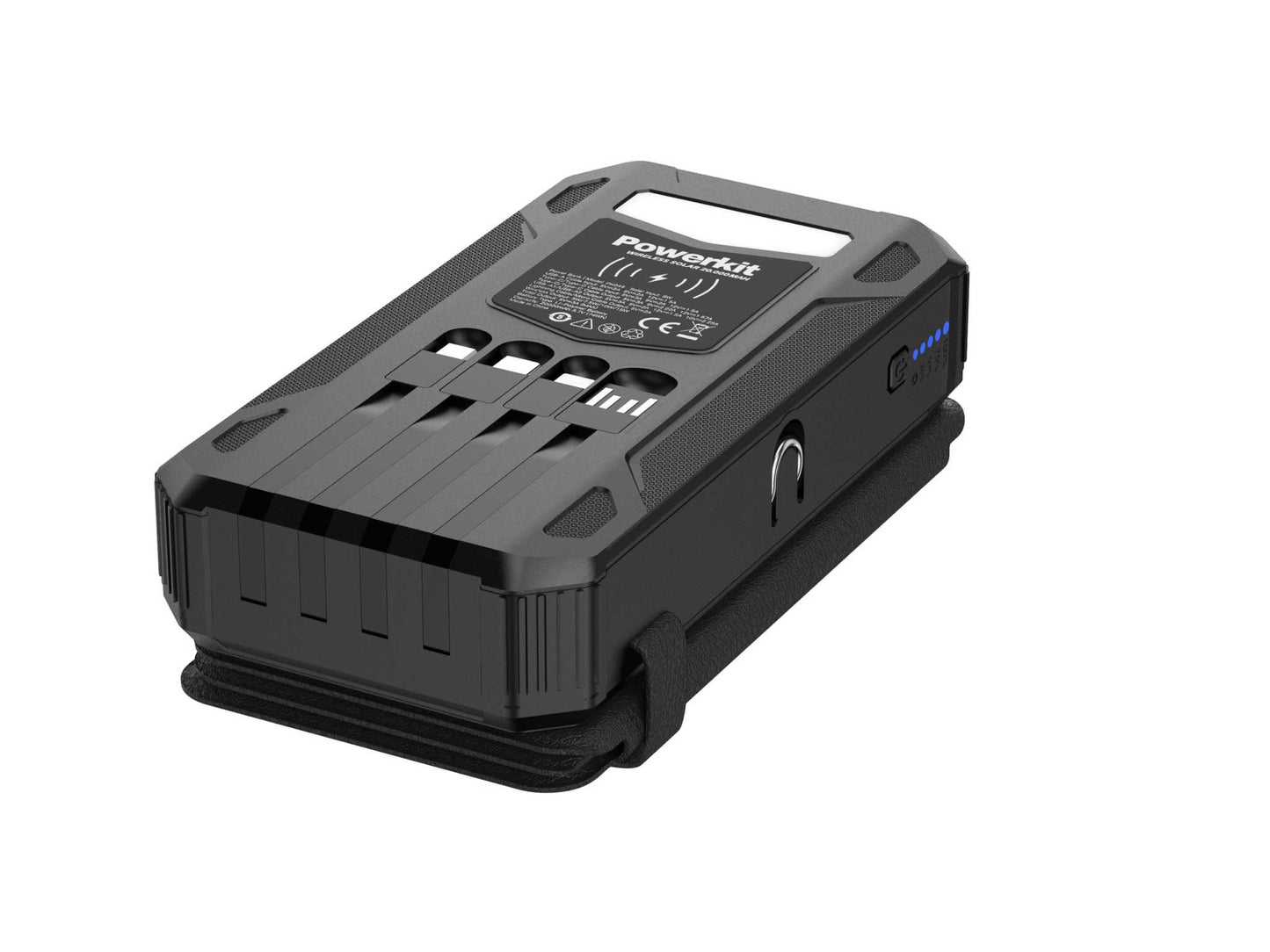 Powerbank 20.000 mAh - hurtigopladning - Stort solpanel og kabler